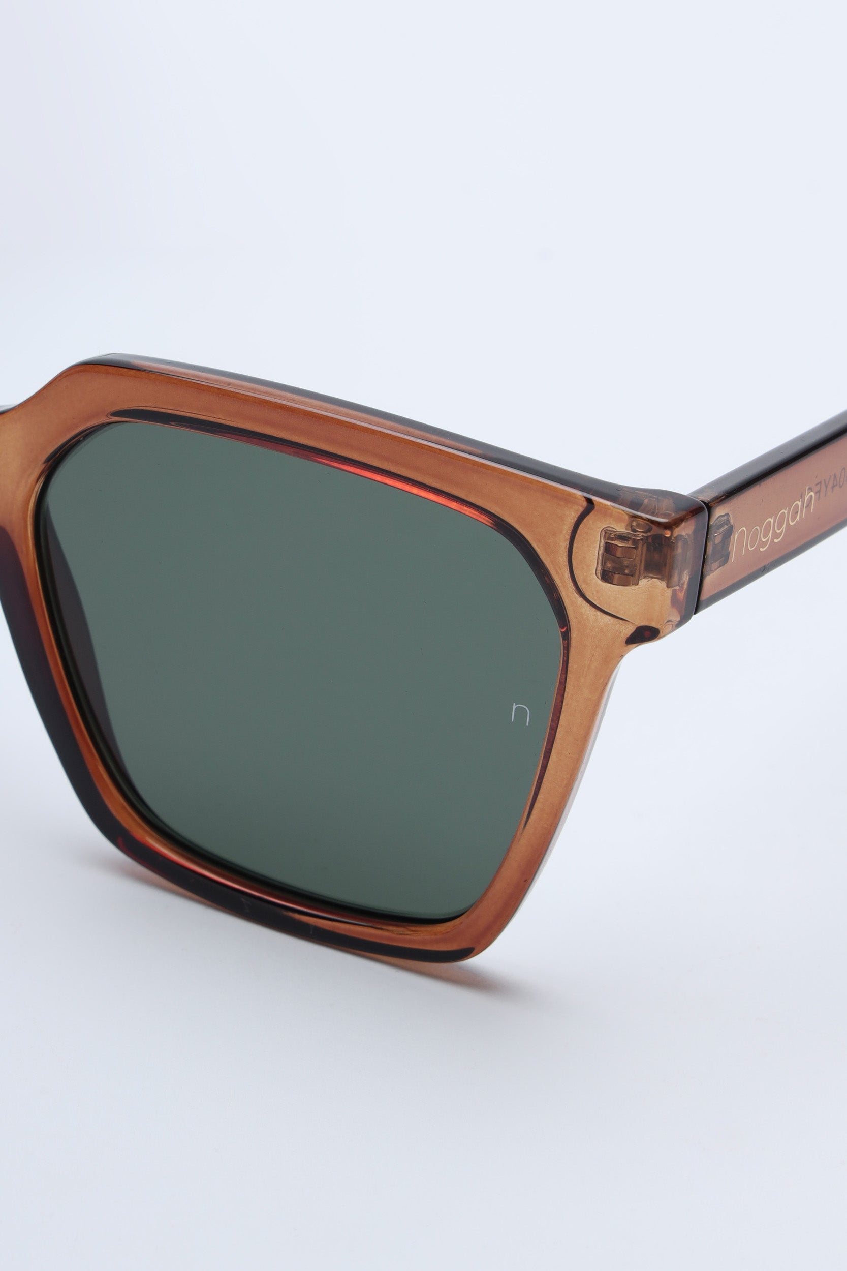 NS1004YFGL PC Brown Square Frame with Green Glass Lens Sunglasses