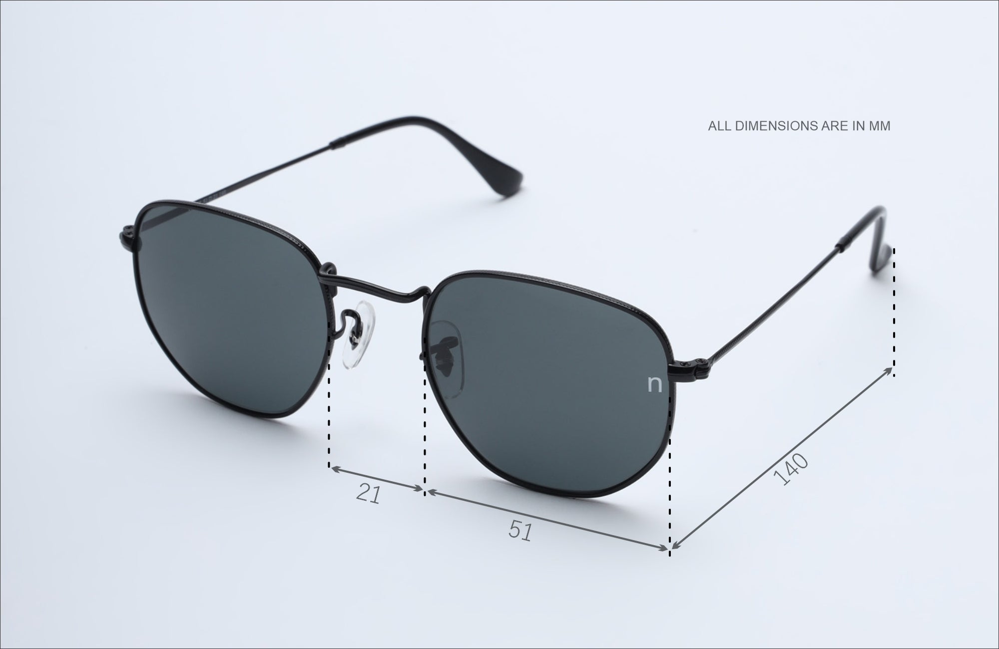 NS2001BFBL Stainless Steel Black Frame with Black Glass Lens Sunglasses