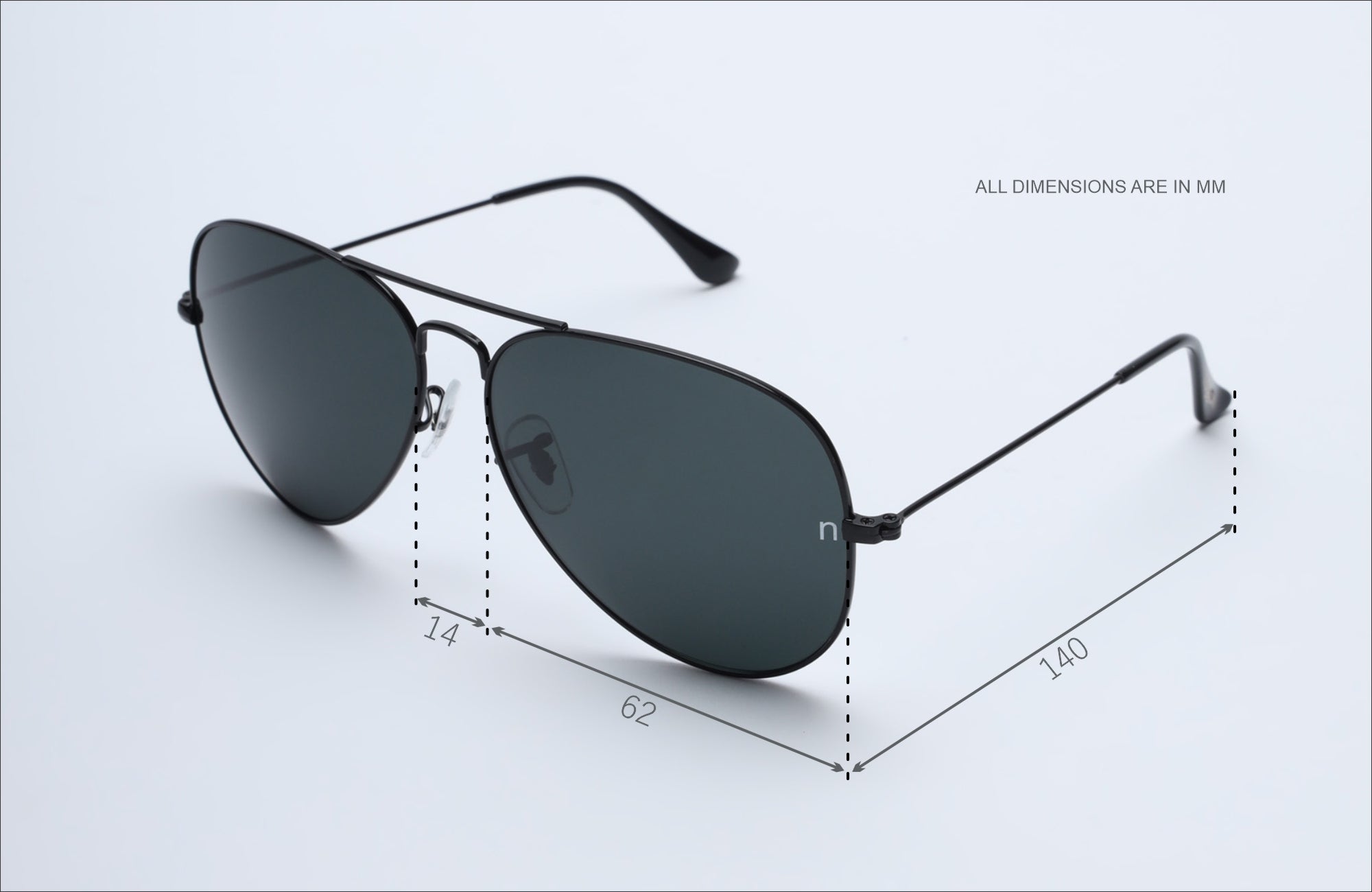NS2002BFBL Stainless Steel Black Frame with Black Glass Lens Sunglasses
