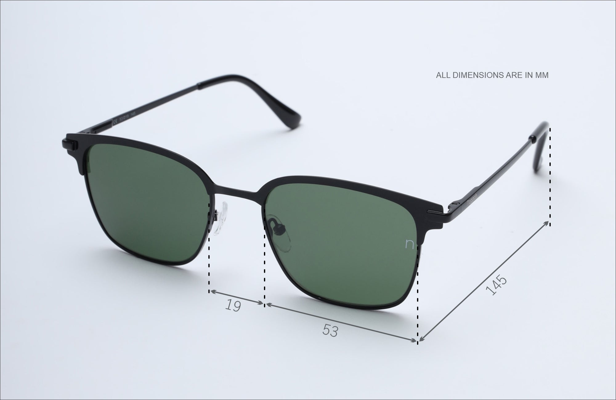 NS2008BFGL Stainless Steel Black Frame with Black Glass Lens Sunglasses